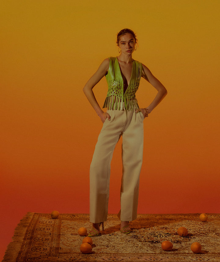 Attalea Leather Vest Electric Lime Green