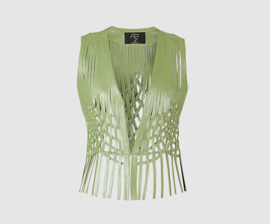 Attalea Leather Vest Electric Lime Green