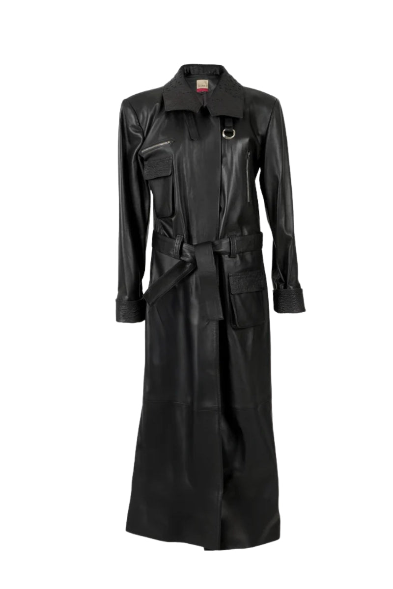 Austin Leather Coat Ostrish Black - Limited Edition