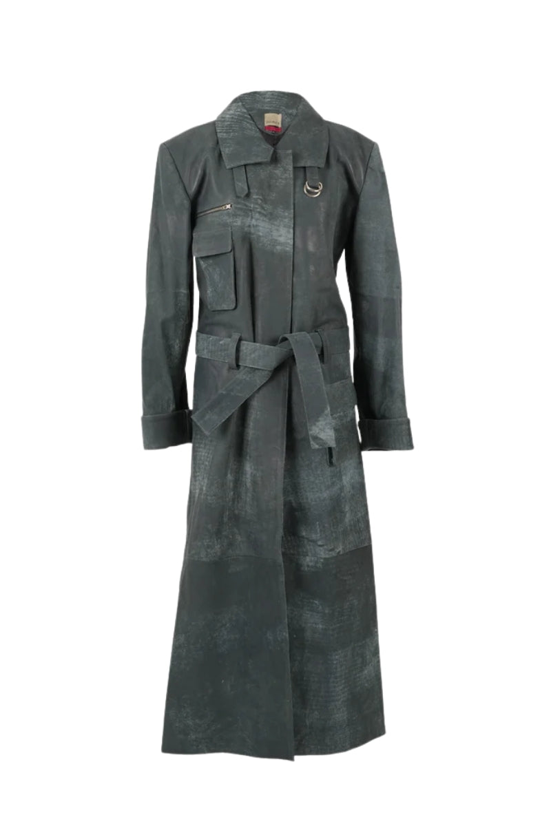 Austin Leather Coat Washed Grey