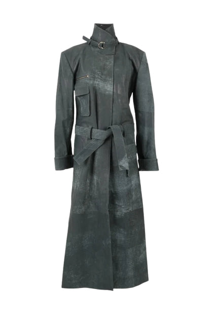 Austin Leather Coat Washed Grey
