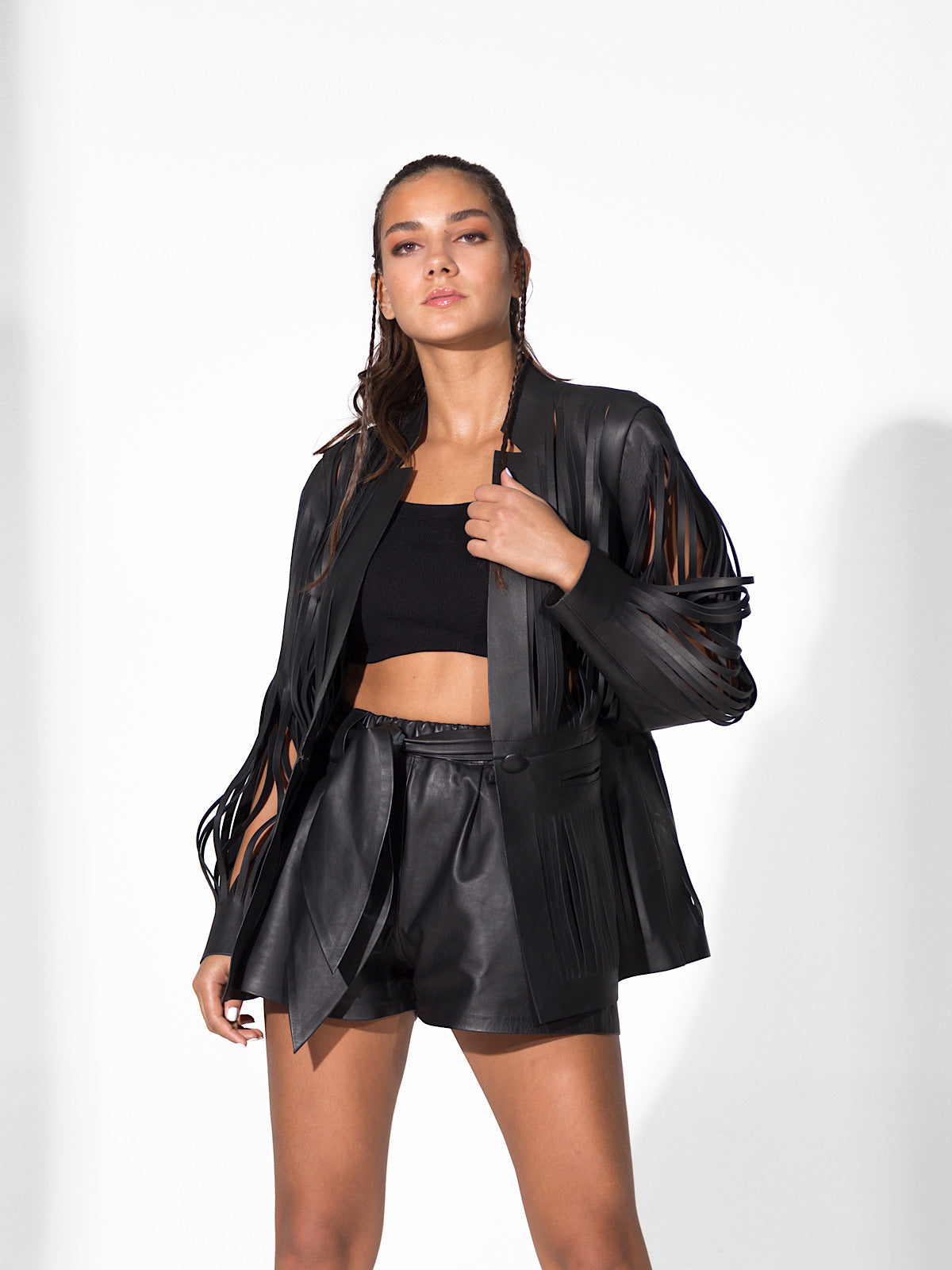 Ayla Leather Blazer Black