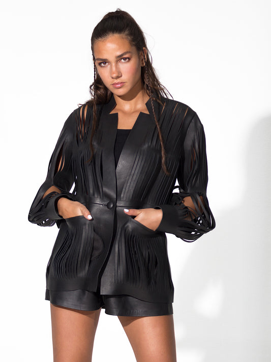 Ayla Leather Blazer Black