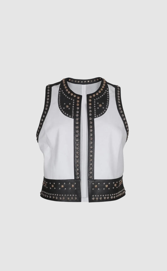 Yin Yang Studded Leather Vest