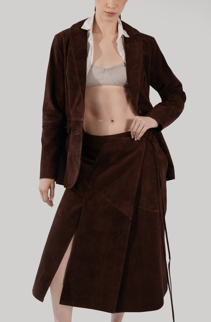 Polaris II Leather Blazer Brown Suede