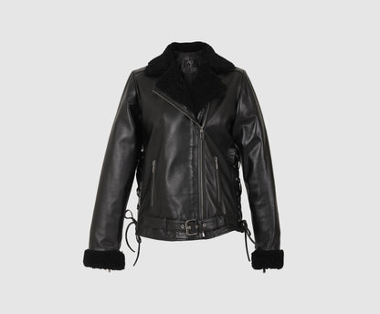 Gaia Shearling Leather Jacket All Black
