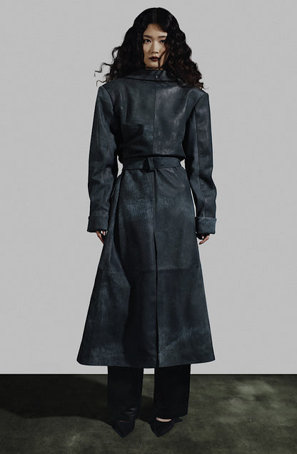 Austin Leather Coat Washed Grey