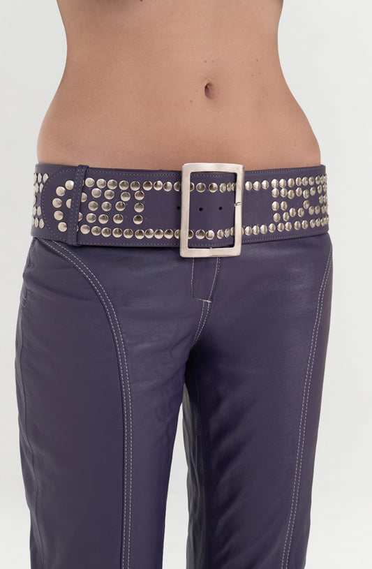 Esther Studded Leather Belt Plum Purple