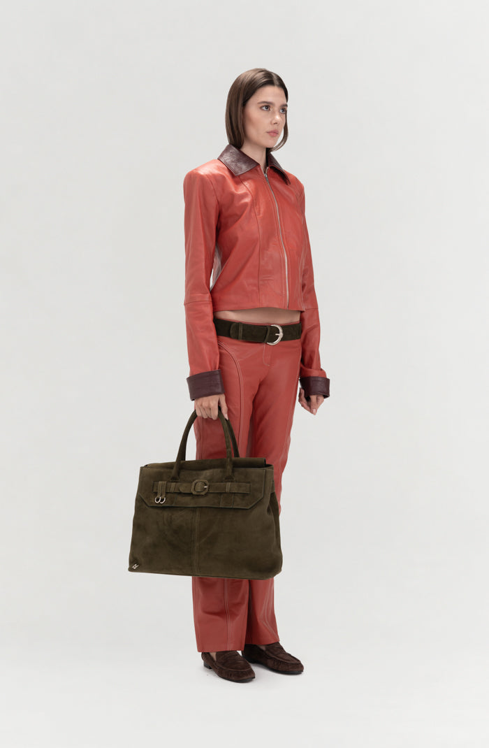 Harper II Leather Jacket Orange x Burgundy