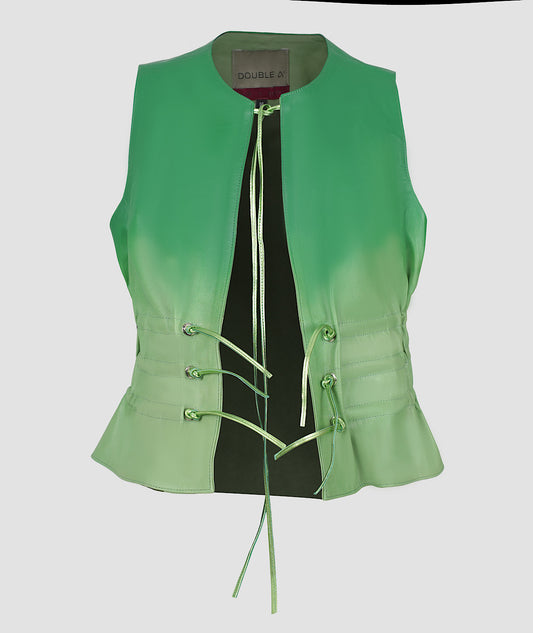 Tyler Leather Vest Green Ombre