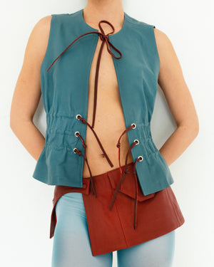 Tyler Leather Vest Cerlean Blue