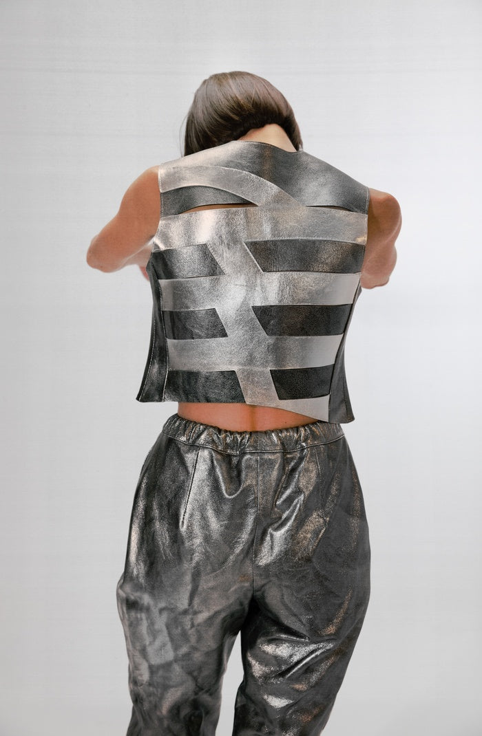 Aiden Leather Vest Washed Silver