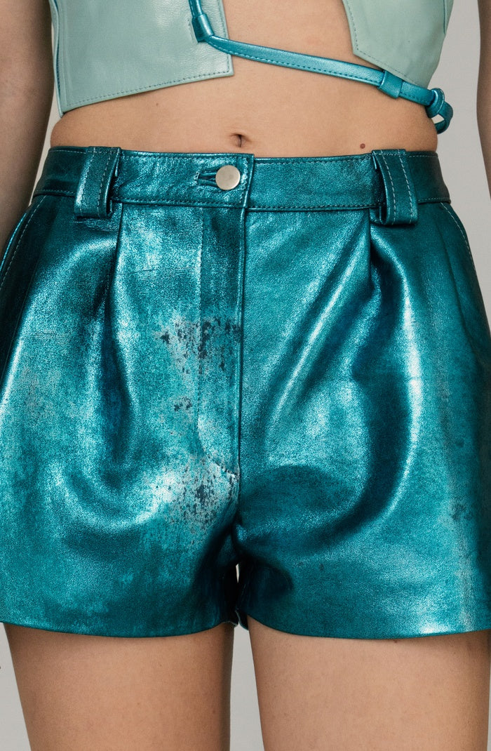 Moonbow Leather Shorts Washed Turquoise