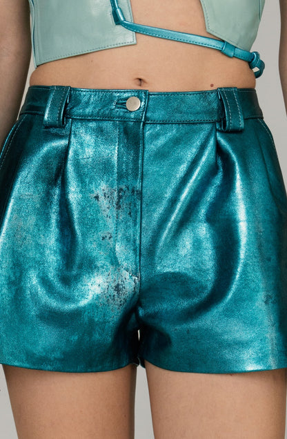 Moonbow Leather Shorts Washed Turquoise