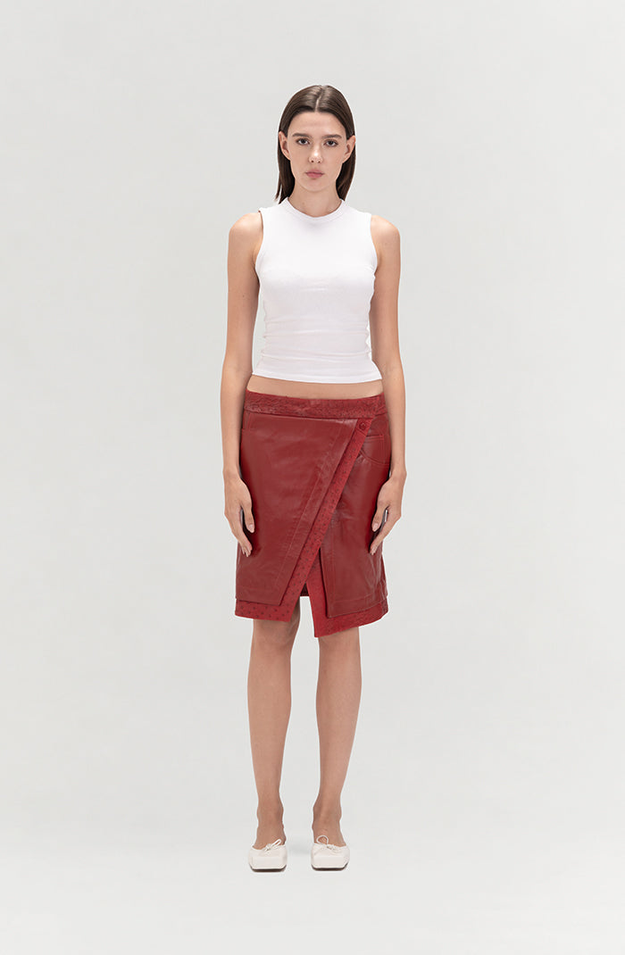 Aspen Leather Skirt Red x Red Ostrich - Limited Edition