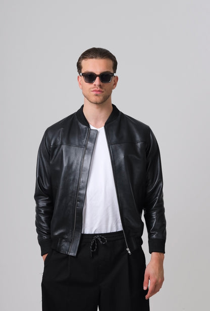 Bailey Bomber Leather Jacket Black