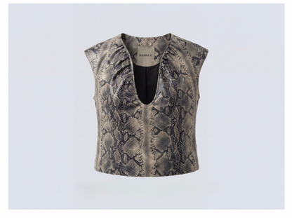 Fiona Leather Top Snake Print