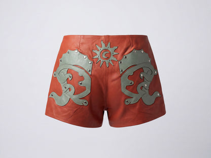 Jason Leather Laser-Cut Shorts Orange