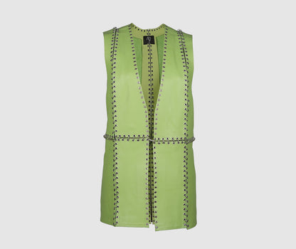 Chrome Leather Vest Lime Green