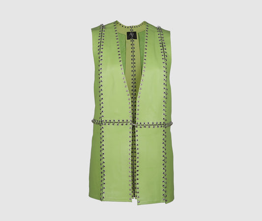 Chrome Leather Vest Lime Green