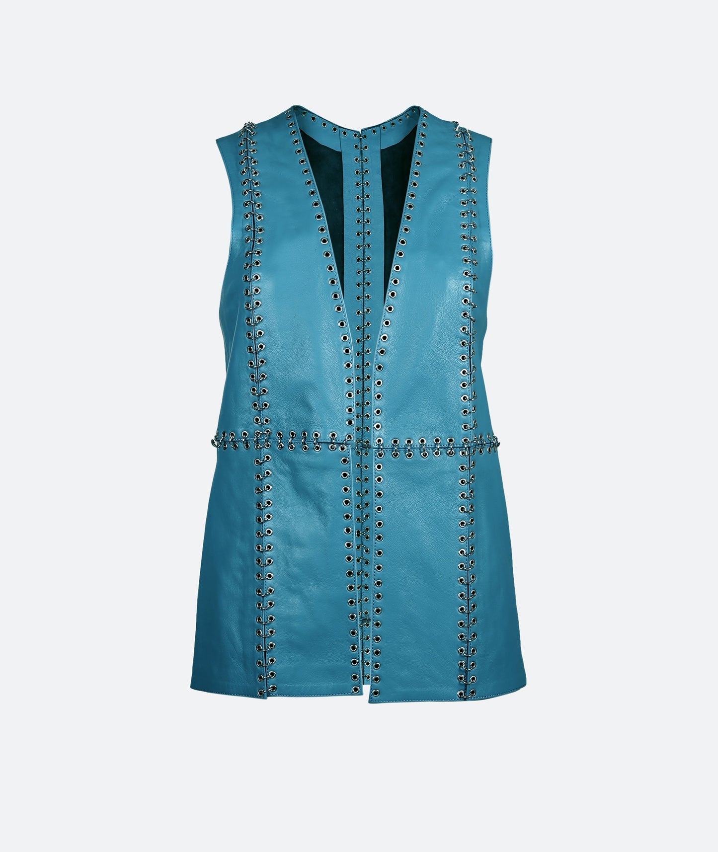 Chrome Leather Vest Cerulean Blue