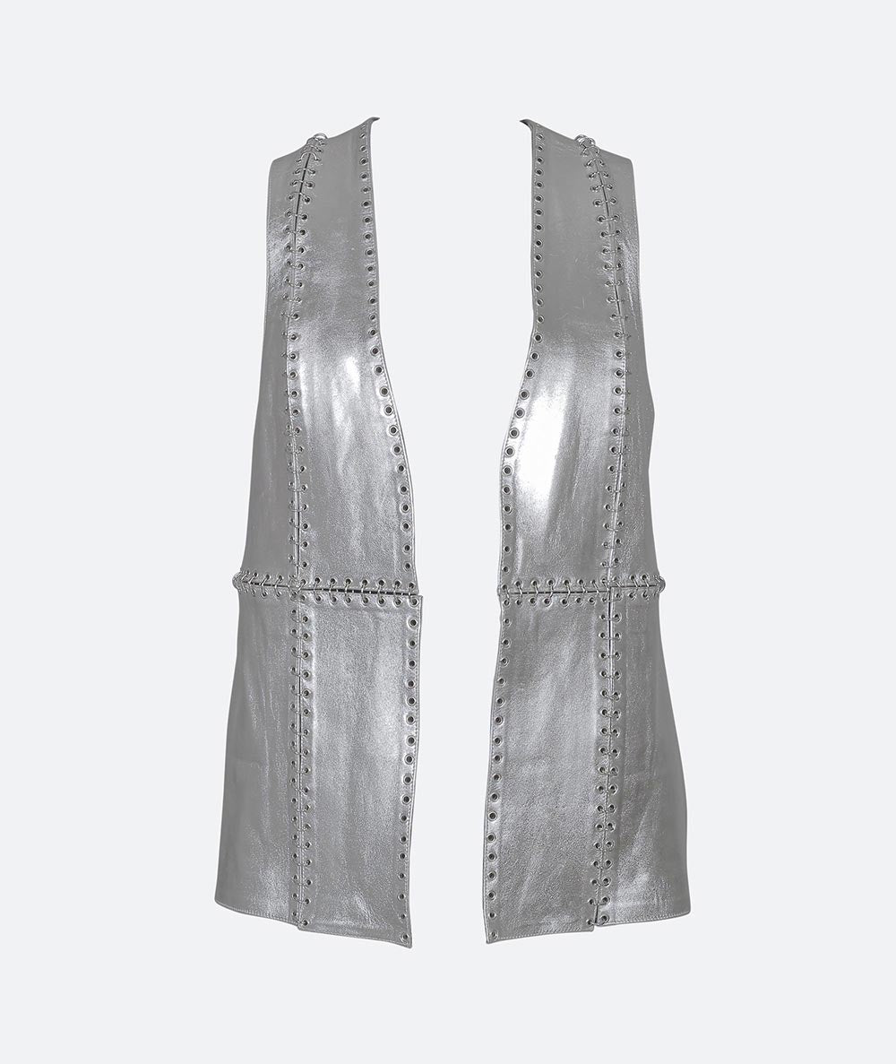 Chrome Leather Vest Silver