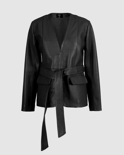 Cordelia Leather Blazer Black