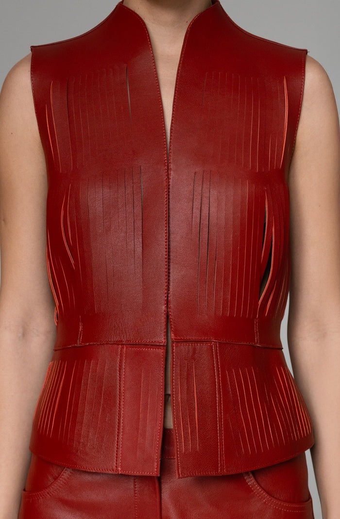 Ayla II Leather Vest Red
