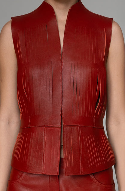 Ayla II Leather Vest Red