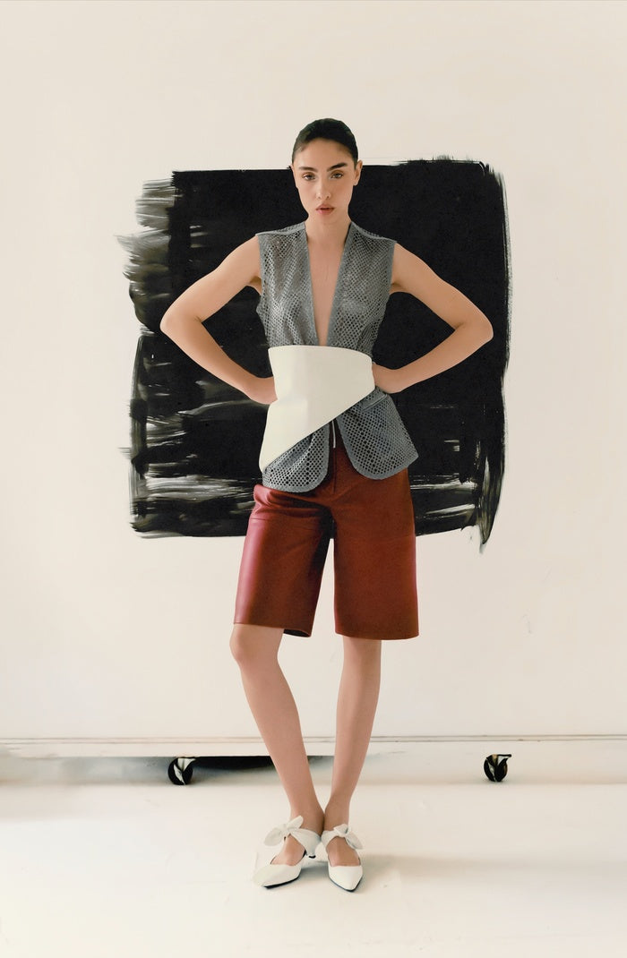 Callie Leather Bermuda Shorts Red