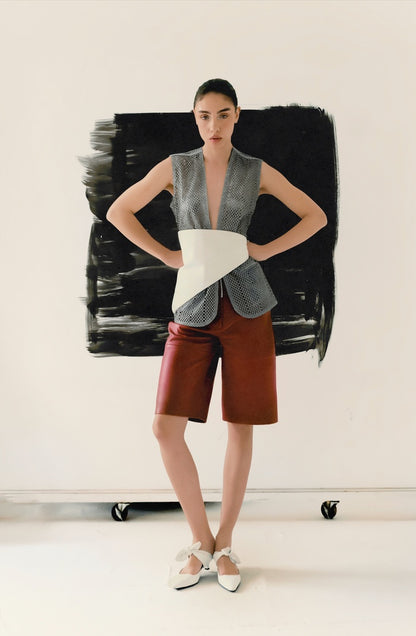 Callie Leather Bermuda Shorts Red
