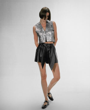 Aiden Studded Leather Vest Washed Silver