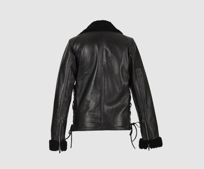Gaia Shearling Leather Jacket All Black