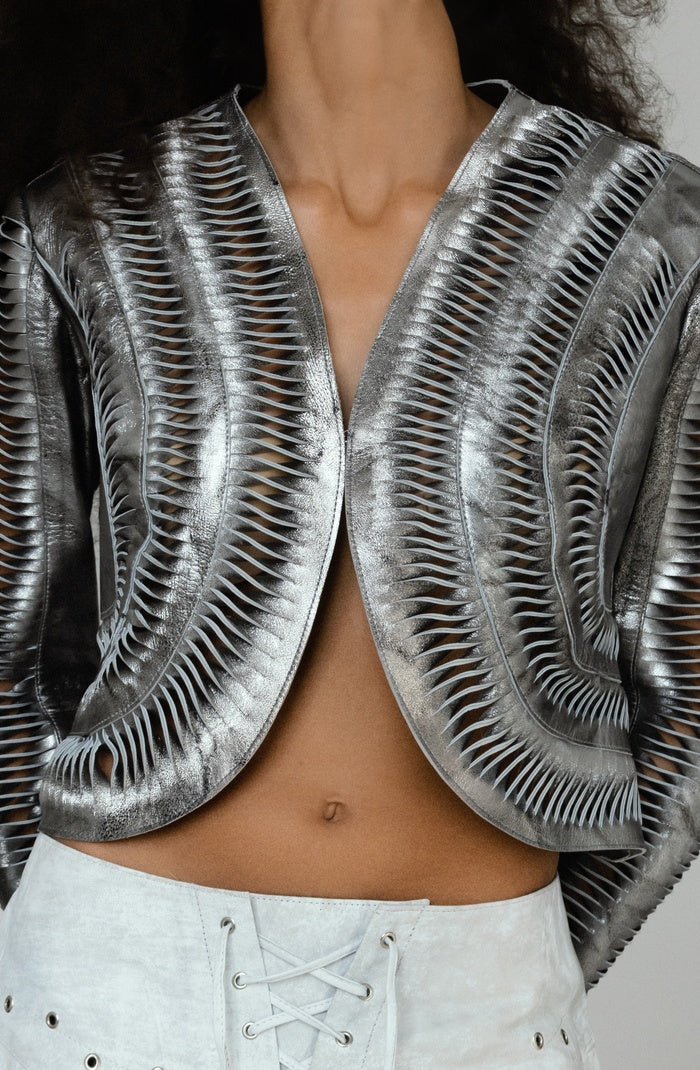 Kiara Leather Jacket Washed Silver