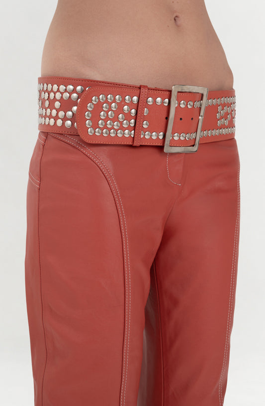 Esther Studded Leather Belt Orange