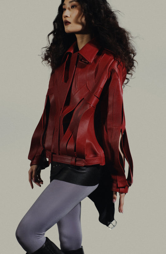 Brianna Oversized Leather Jacket Red