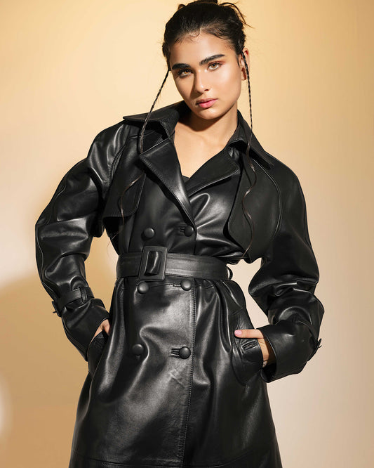 Dahlia Leather Coat Black