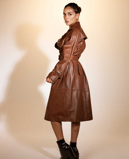 Dahlia Leather Coat Brown