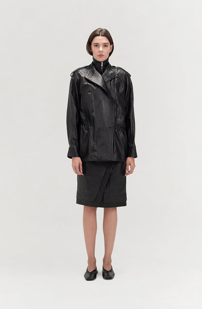 Aspen Leather Skirt Black x Black Ostrich - Limited Edition