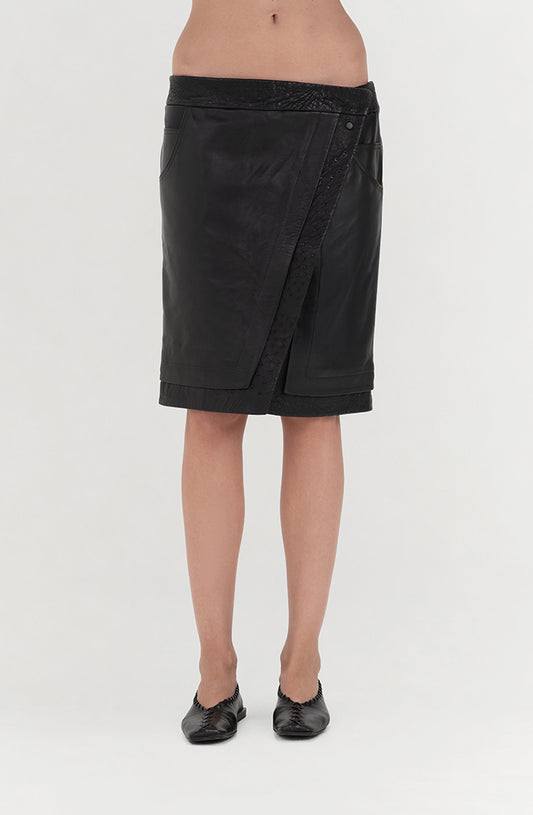 Aspen Leather Skirt Black x Black Ostrich - Limited Edition