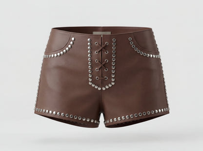 Double A x LJ Hedj Brown Leather Shorts