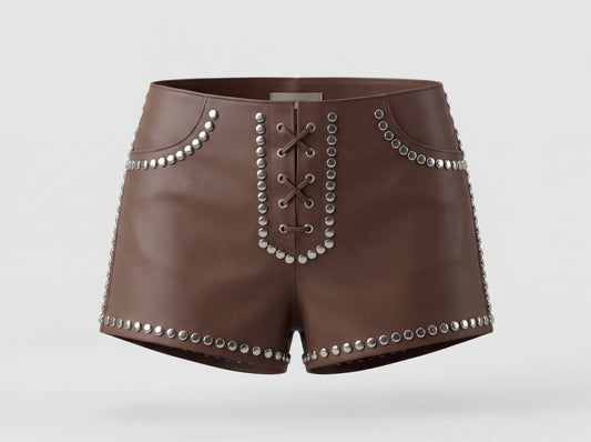 Double A x LJ Hedj Brown Leather Shorts
