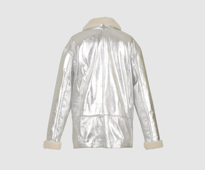 Hydra Shearling Leather Jacket Silver