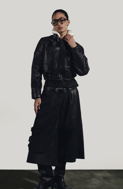 Jasper Leather Bomber Jacket Glossy Black