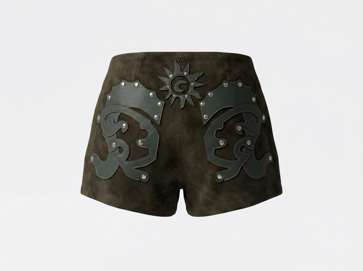 Jason Suede Laser-cut Shorts Olive