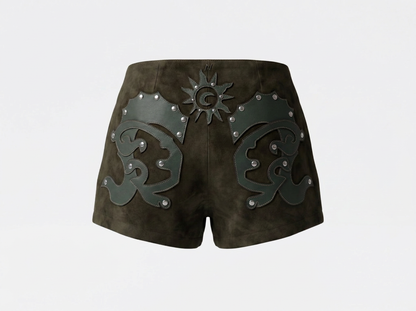 Jason Suede Laser-cut Shorts Olive