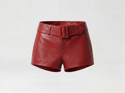 Sterling Leather Belted Shorts Red