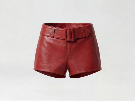 Sterling Leather Belted Shorts Red