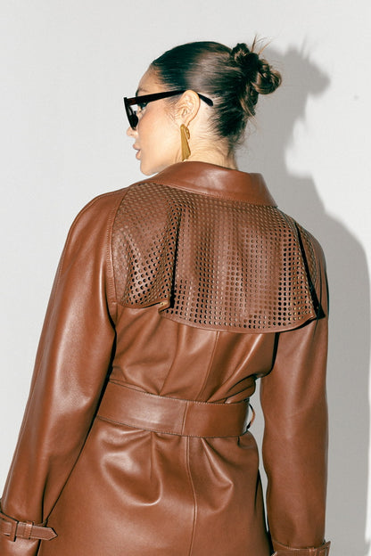 Ebony Leather Coat Brown