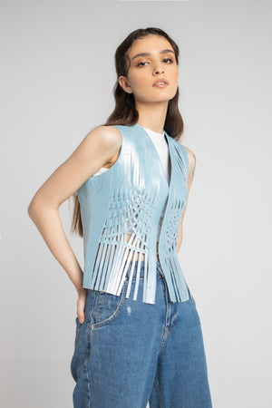 Attalea Leather Vest Electric Baby Blue
